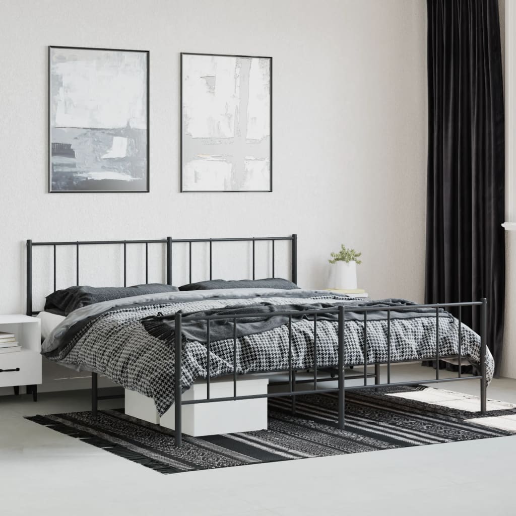 vidaXL Metal Bed Frame without Mattress with Footboard Black 180x200cm
