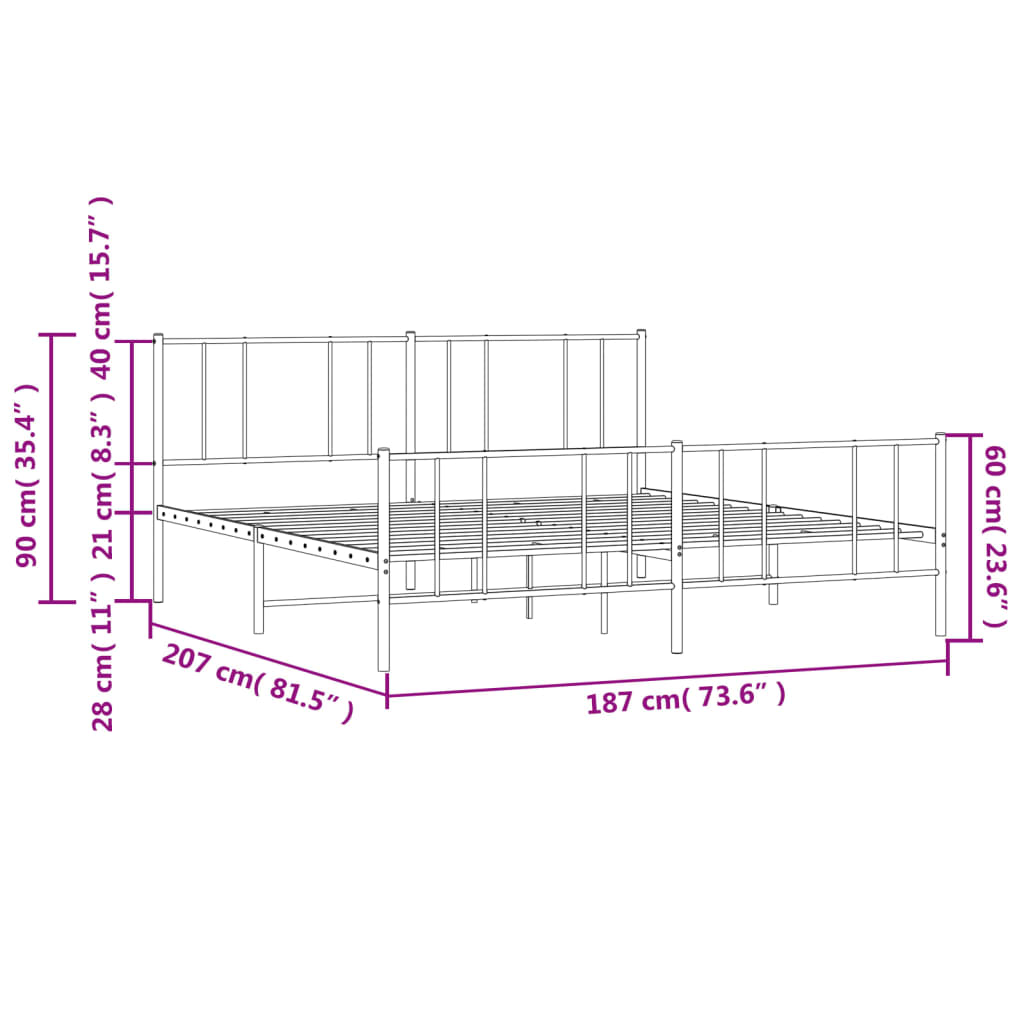 vidaXL Metal Bed Frame without Mattress with Footboard Black 180x200cm