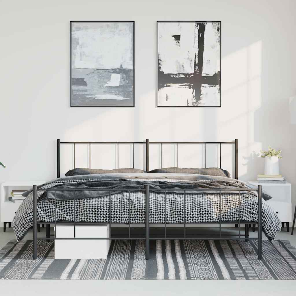 vidaXL Metal Bed Frame without Mattress with Footboard Black 183x213cm