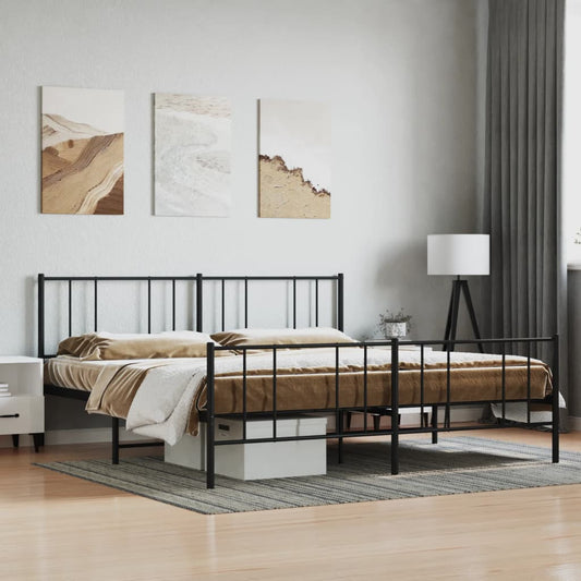 vidaXL Metal Bed Frame without Mattress with Footboard Black 200x200cm