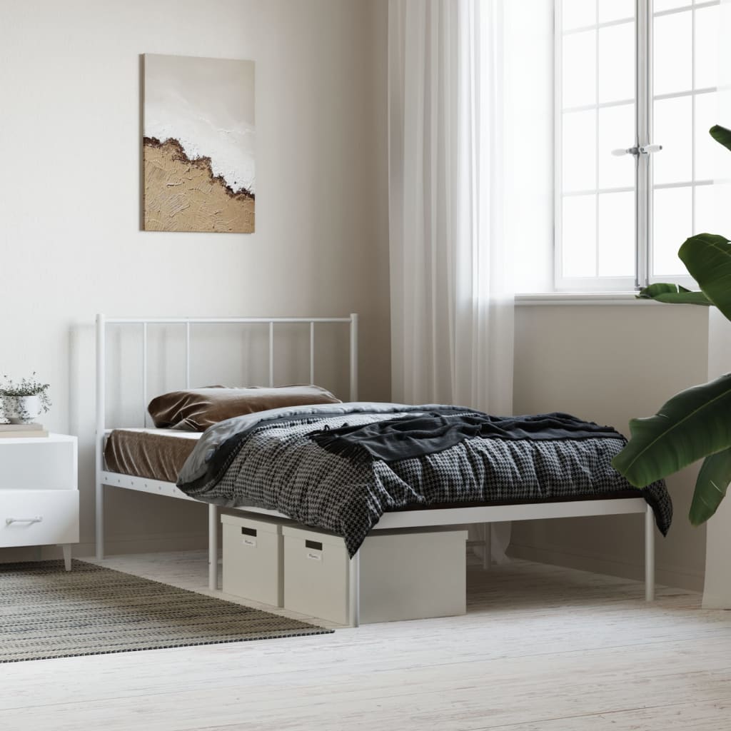 vidaXL Metal Bed Frame without Mattress with Headboard White 90x200cm