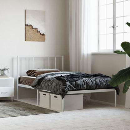 vidaXL Metal Bed Frame without Mattress with Headboard White 90x200cm