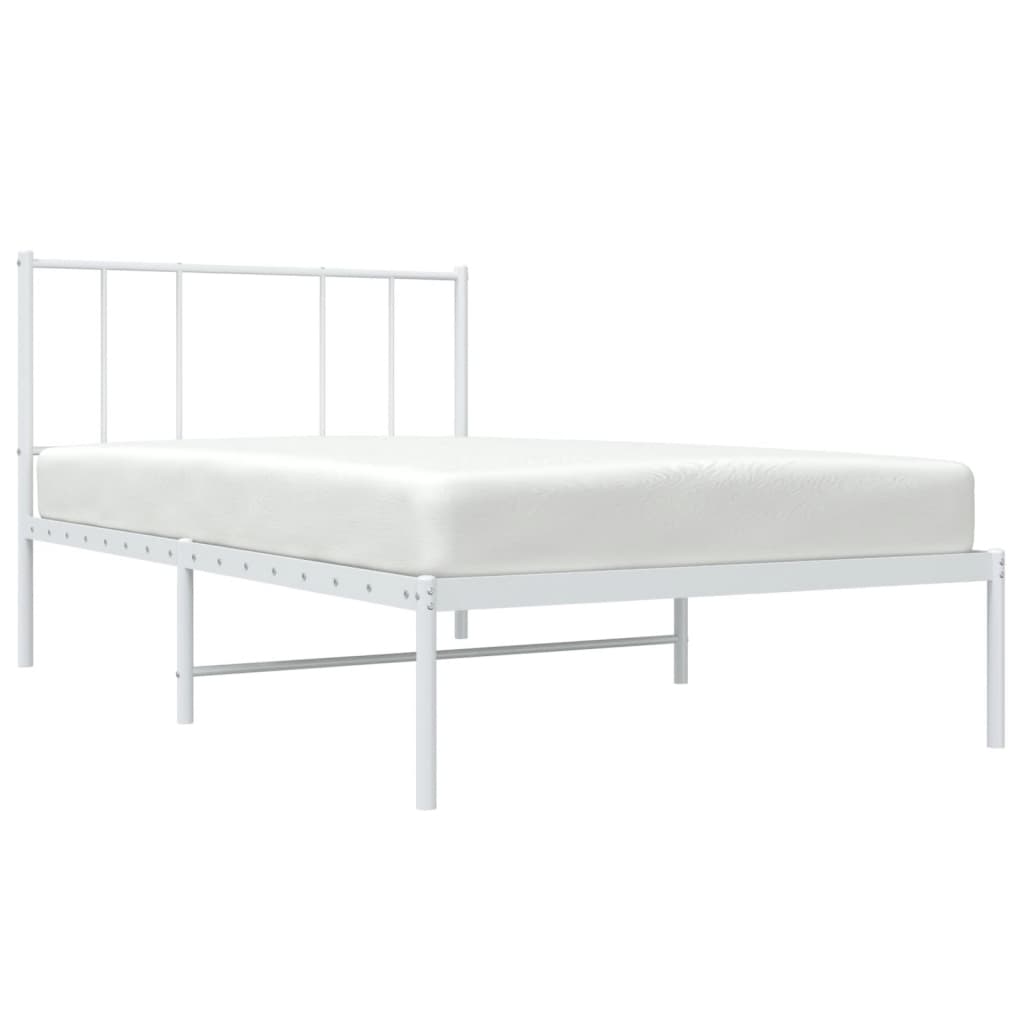 vidaXL Metal Bed Frame without Mattress with Headboard White 90x200cm