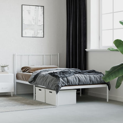 vidaXL Metal Bed Frame without Mattress with Headboard White 100x190cm