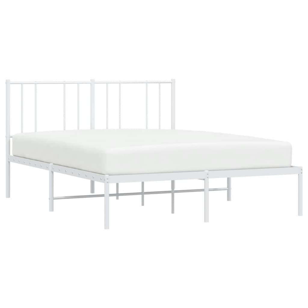 vidaXL Metal Bed Frame without Mattress with Headboard White 140x190cm