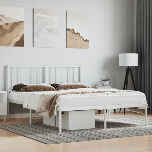 vidaXL Metal Bed Frame without Mattress with Headboard White 140x200cm