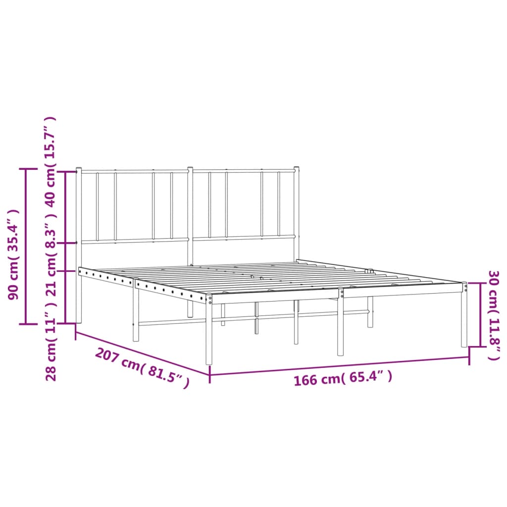 vidaXL Metal Bed Frame without Mattress with Headboard White 160x200cm