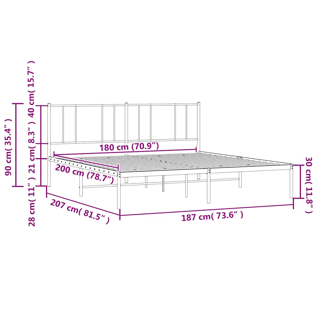 vidaXL Metal Bed Frame without Mattress with Headboard White 180x200cm