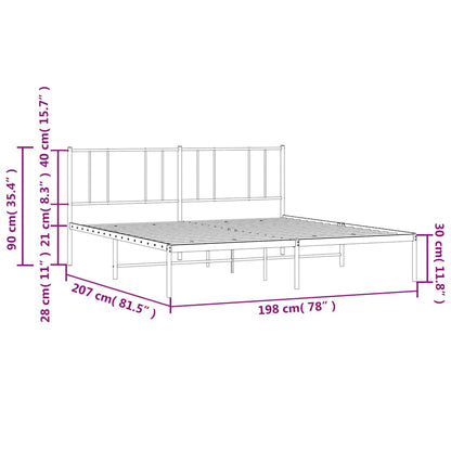 vidaXL Metal Bed Frame without Mattress with Headboard White 193x203cm