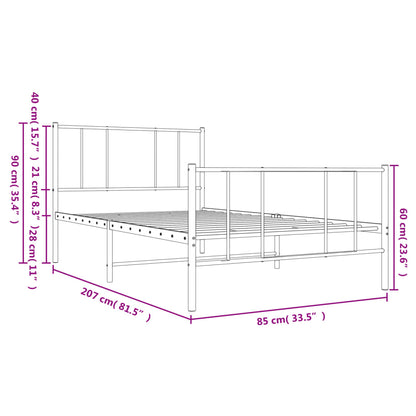vidaXL Metal Bed Frame without Mattress with Footboard White 80x200cm