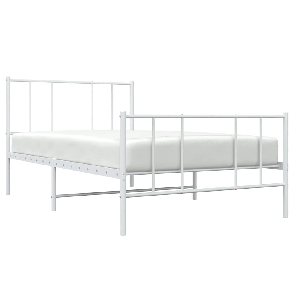 vidaXL Metal Bed Frame without Mattress with Footboard White 90x190cm
