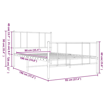 vidaXL Metal Bed Frame without Mattress with Footboard White 90x190cm