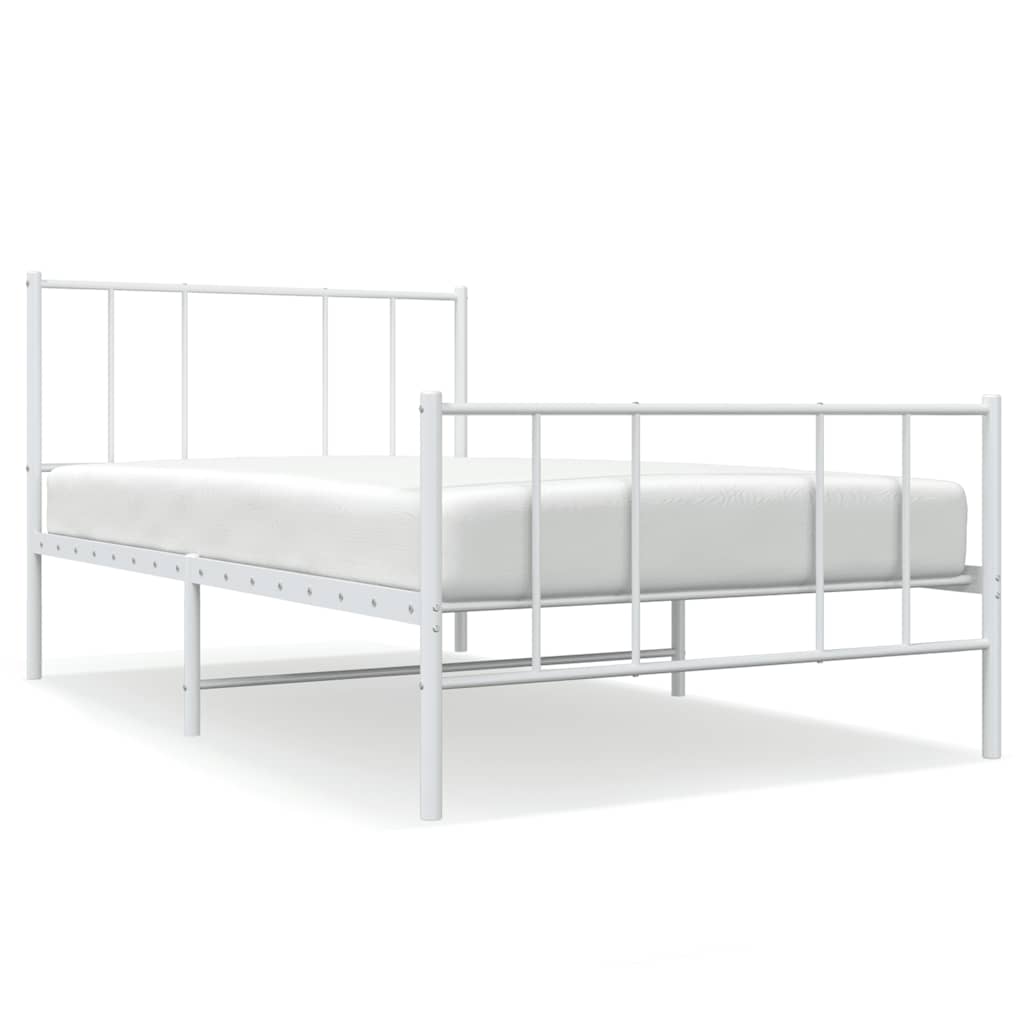 vidaXL Metal Bed Frame without Mattress with Footboard White 90x200cm