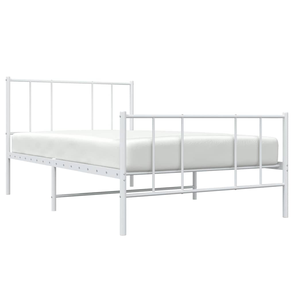 vidaXL Metal Bed Frame without Mattress with Footboard White 100x190cm