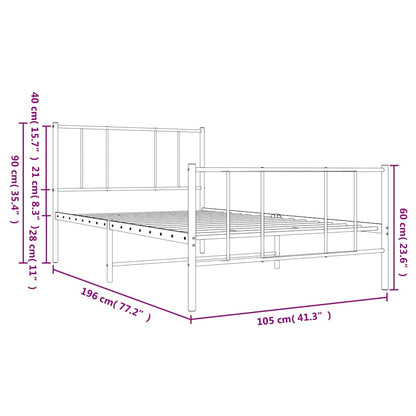vidaXL Metal Bed Frame without Mattress with Footboard White 100x190cm