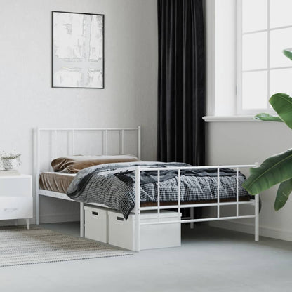 vidaXL Metal Bed Frame without Mattress with Footboard White 107x203cm