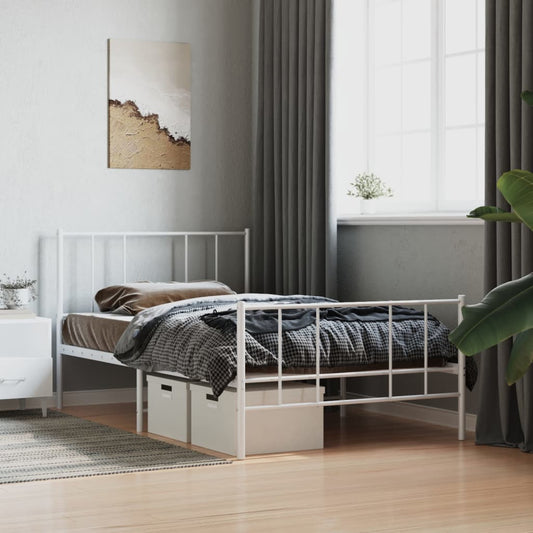 vidaXL Metal Bed Frame without Mattress with Footboard White 107x203cm