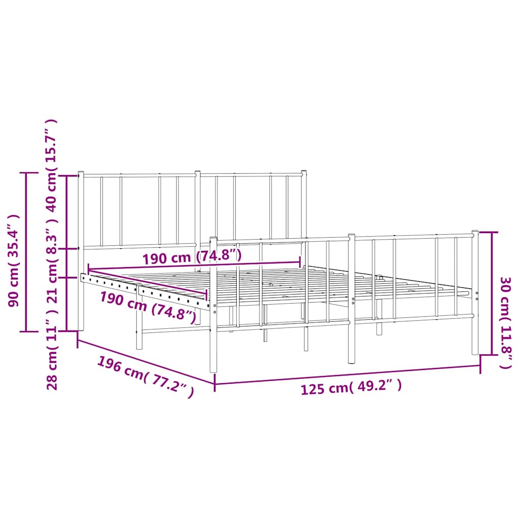 vidaXL Metal Bed Frame without Mattress with Footboard White 120x190cm