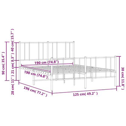 vidaXL Metal Bed Frame without Mattress with Footboard White 120x190cm
