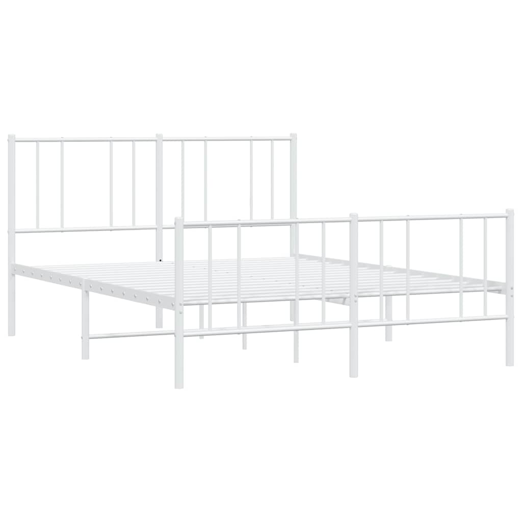 vidaXL Metal Bed Frame without Mattress with Footboard White 135x190cm