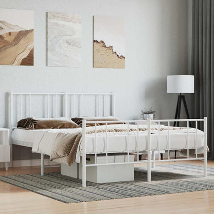 vidaXL Metal Bed Frame without Mattress with Footboard White 140x190cm