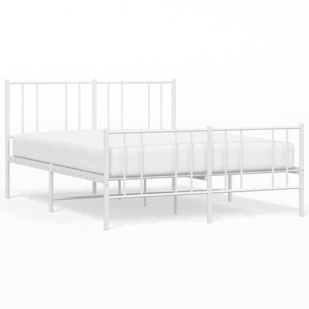 vidaXL Metal Bed Frame without Mattress with Footboard White 150x200cm