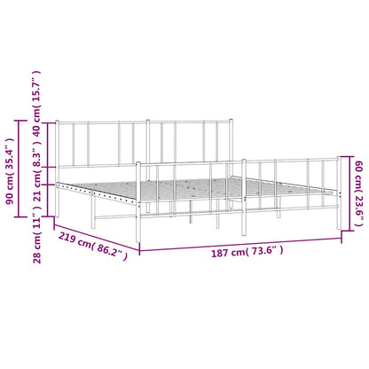 vidaXL Metal Bed Frame without Mattress with Footboard White 183x213cm