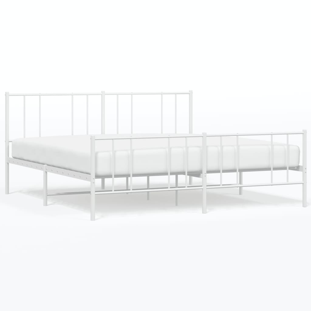 vidaXL Metal Bed Frame without Mattress with Footboard White 200x200cm