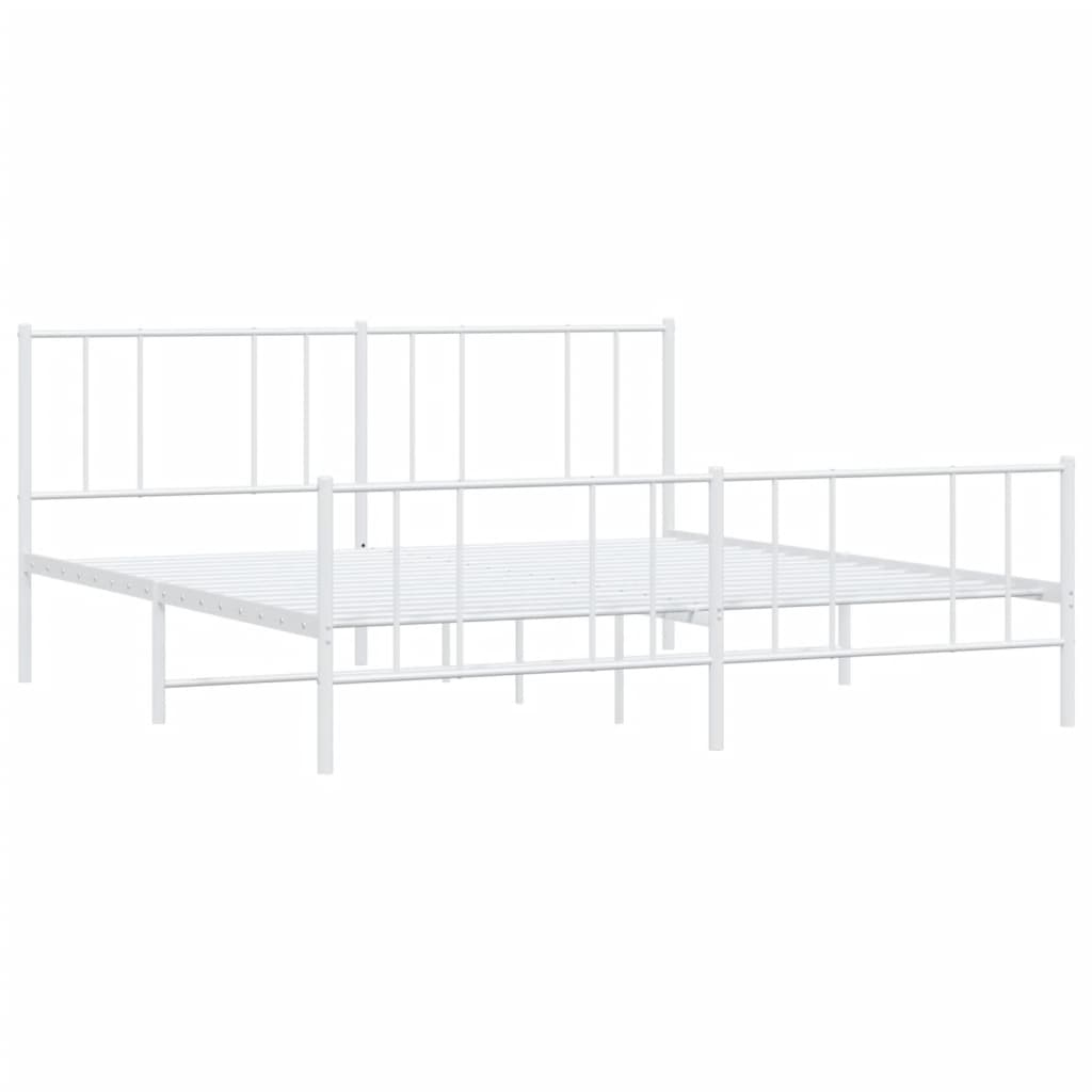 vidaXL Metal Bed Frame without Mattress with Footboard White 200x200cm
