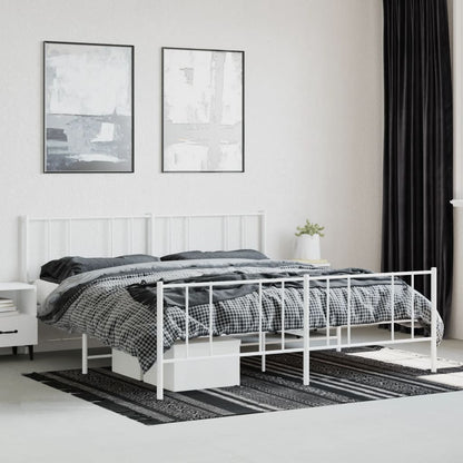 vidaXL Metal Bed Frame without Mattress with Footboard White 200x200cm