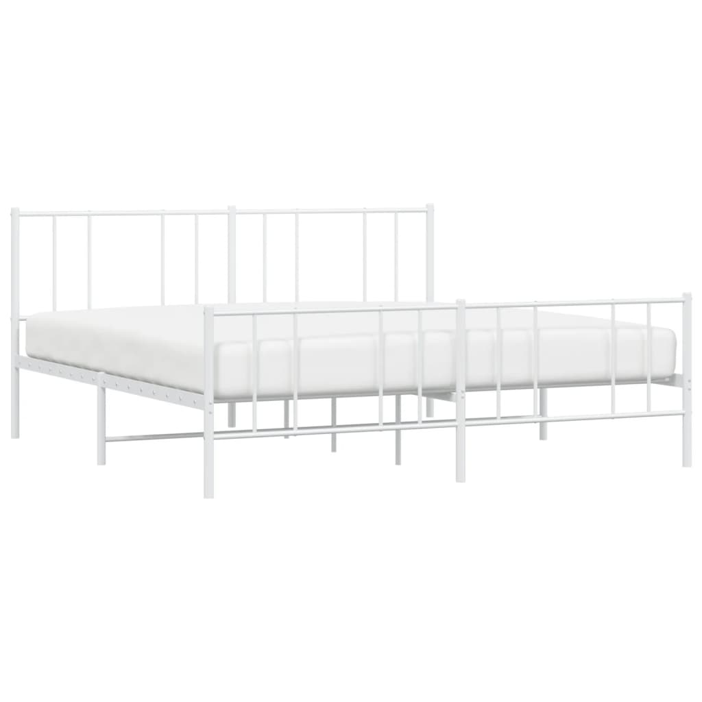 vidaXL Metal Bed Frame without Mattress with Footboard White 200x200cm