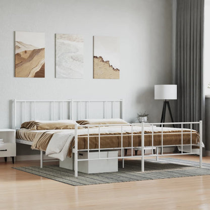 vidaXL Metal Bed Frame without Mattress with Footboard White 200x200cm