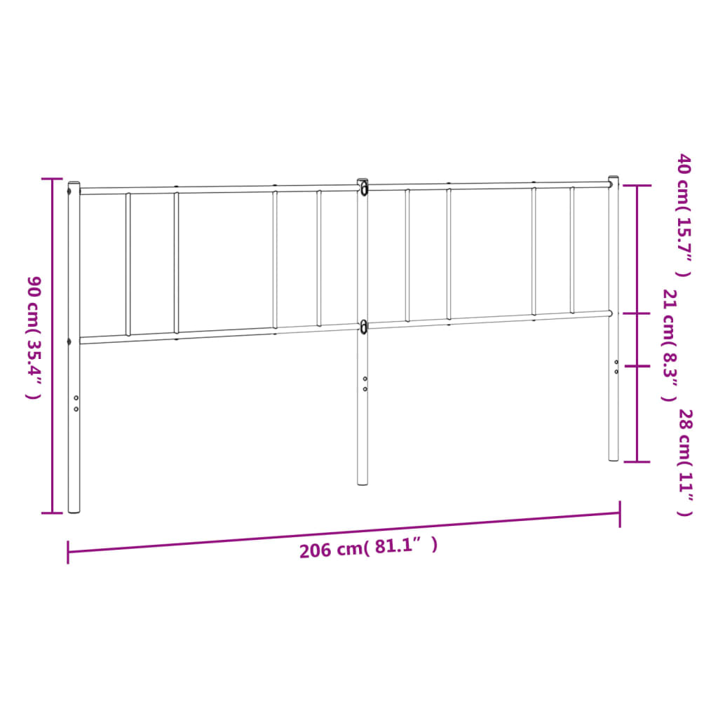 vidaXL Headboard | White | Powder-Coated Steel | 200 cm |  Sturdy | Headboard
