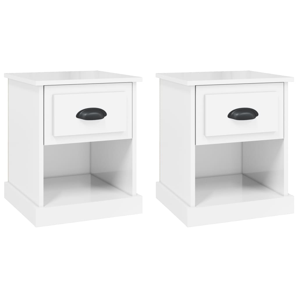 vidaXL Bedside Cabinets 2 pcs High Gloss White 39x39x47.5 cm Engineered Wood