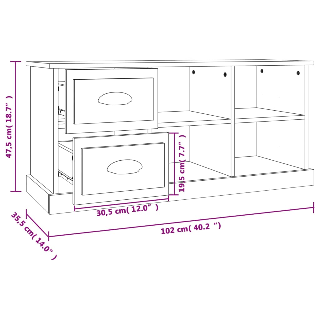 vidaXL TV Cabinet Grey Sonoma 102x35.5x47.5 cm Engineered Wood