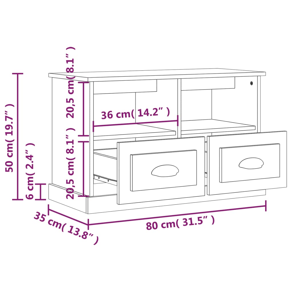 vidaXL TV Cabinet Smoked Oak 80x35x50 cm Engineered Wood
