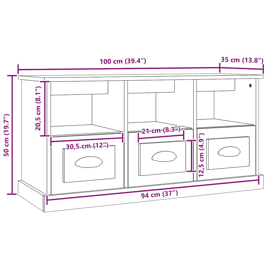 vidaXL TV Cabinet Concrete Grey 100x35x50 cm Engineered Wood