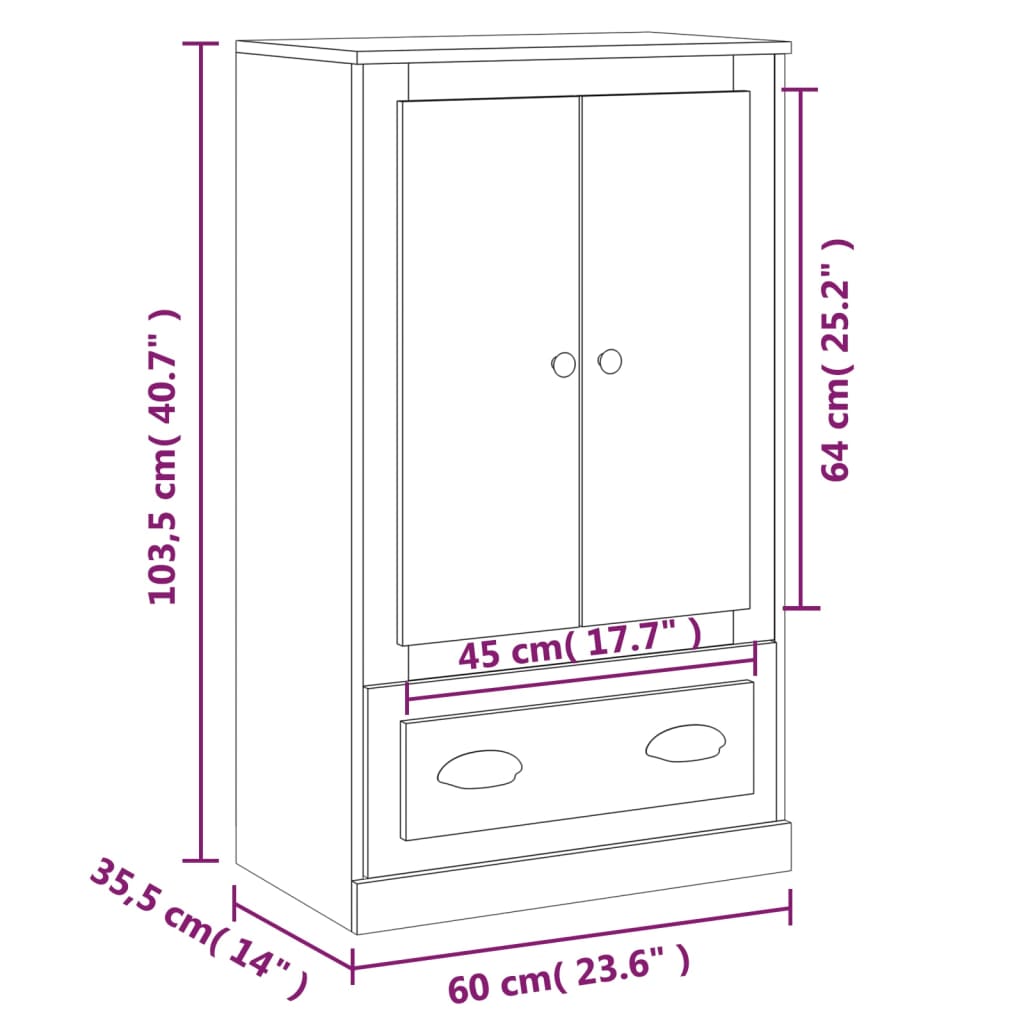 vidaXL Highboard Grey Sonoma 60x35.5x103.5 cm Engineered Wood