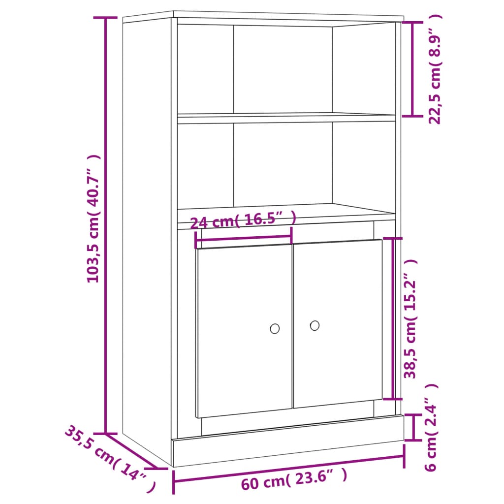 vidaXL Highboard White 60x35,5x103,5 cm Engineered Wood