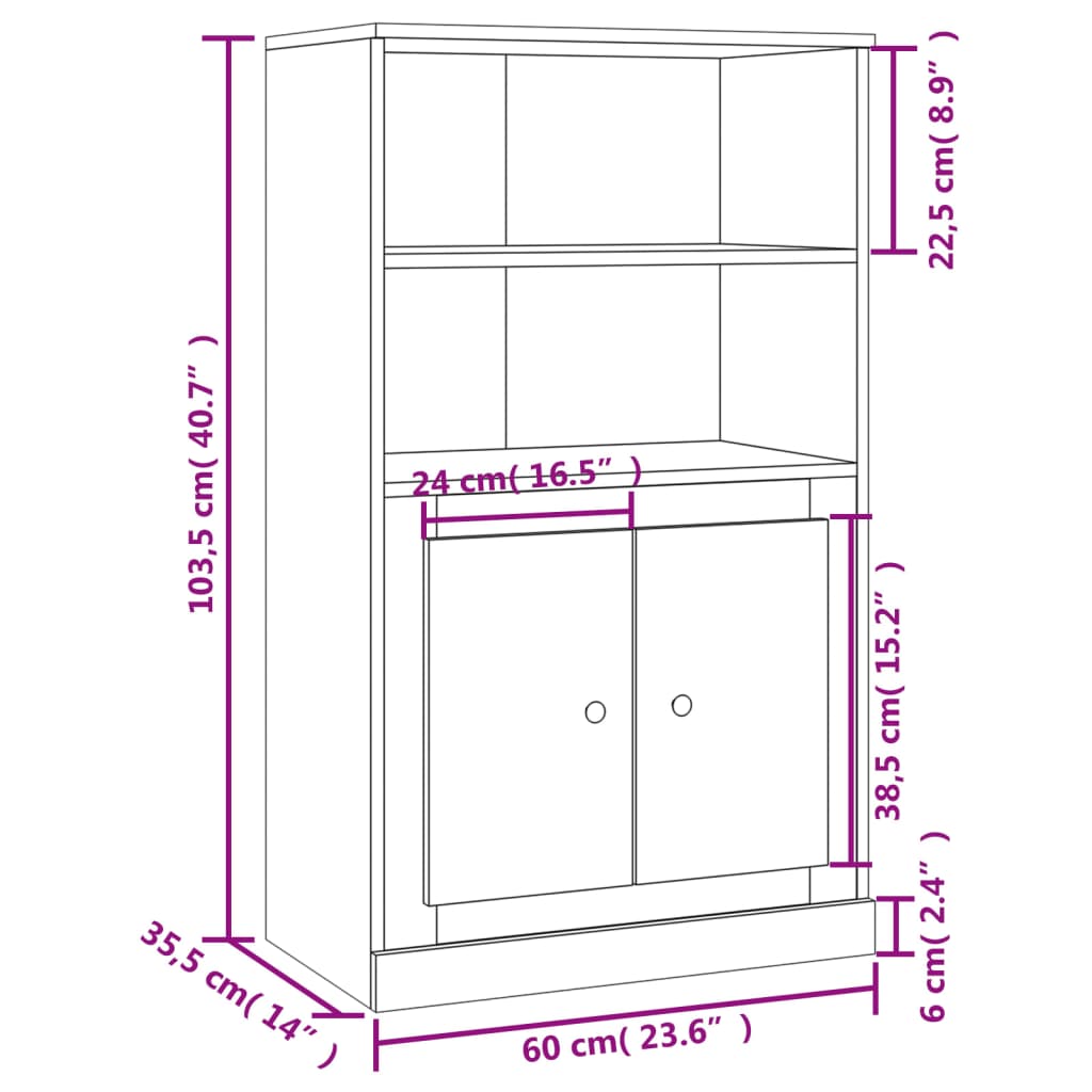 vidaXL Highboard Concrete Grey 60x35.5x103.5 cm Engineered Wood