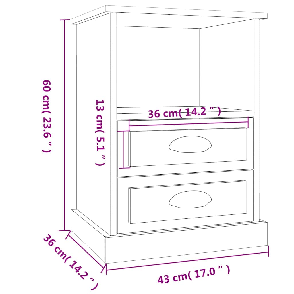 vidaXL Bedside Cabinets 2 pcs High Gloss White 43x36x60 cm