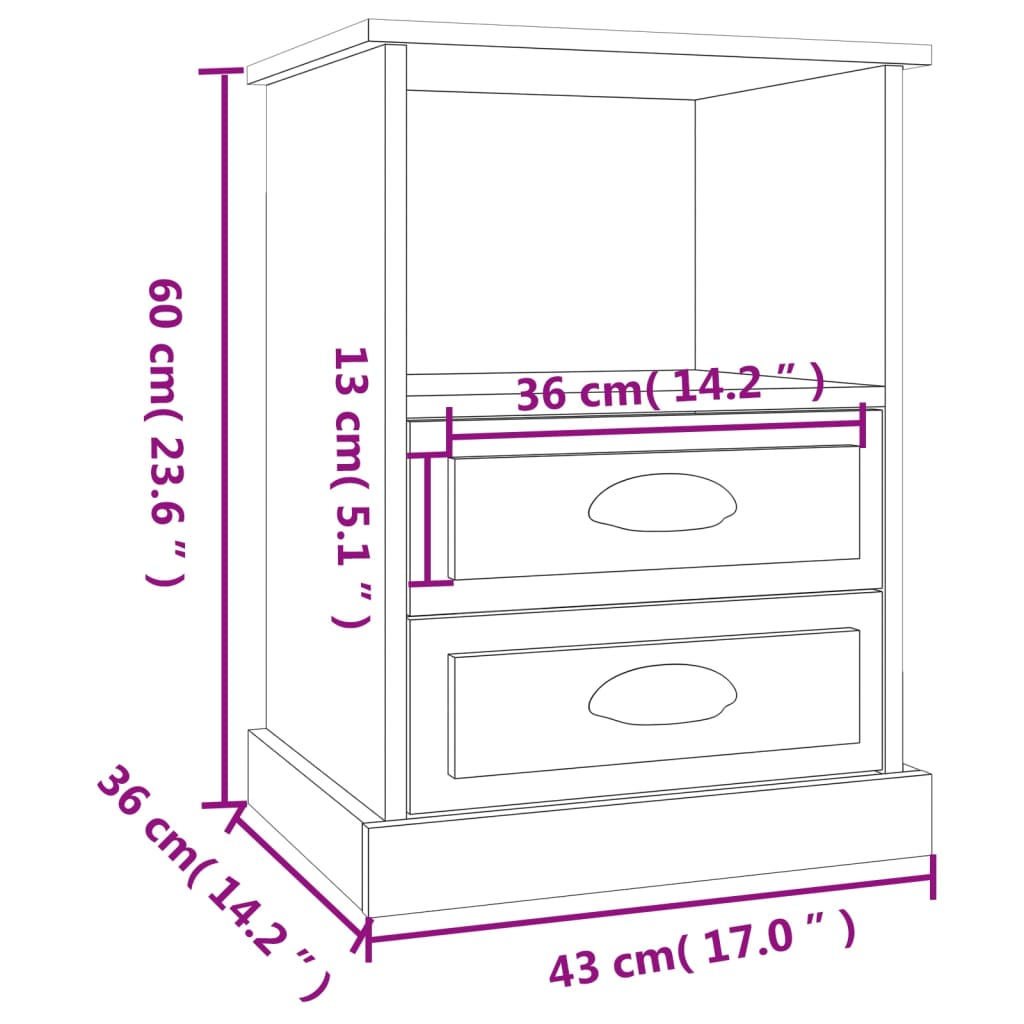 vidaXL Bedside Cabinet Grey Sonoma 43x36x60 cm