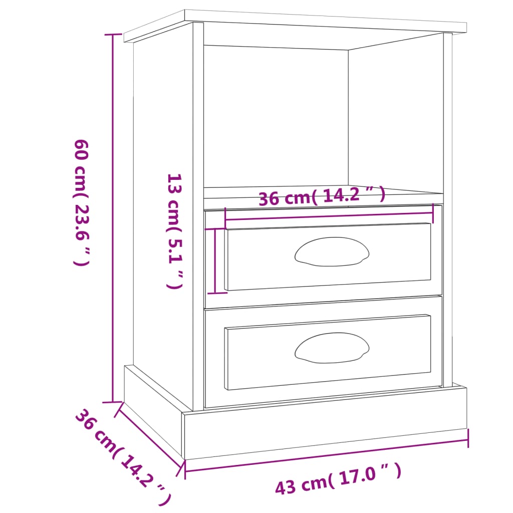 vidaXL Bedside Cabinets 2 pcs Grey Sonoma 43x36x60 cm