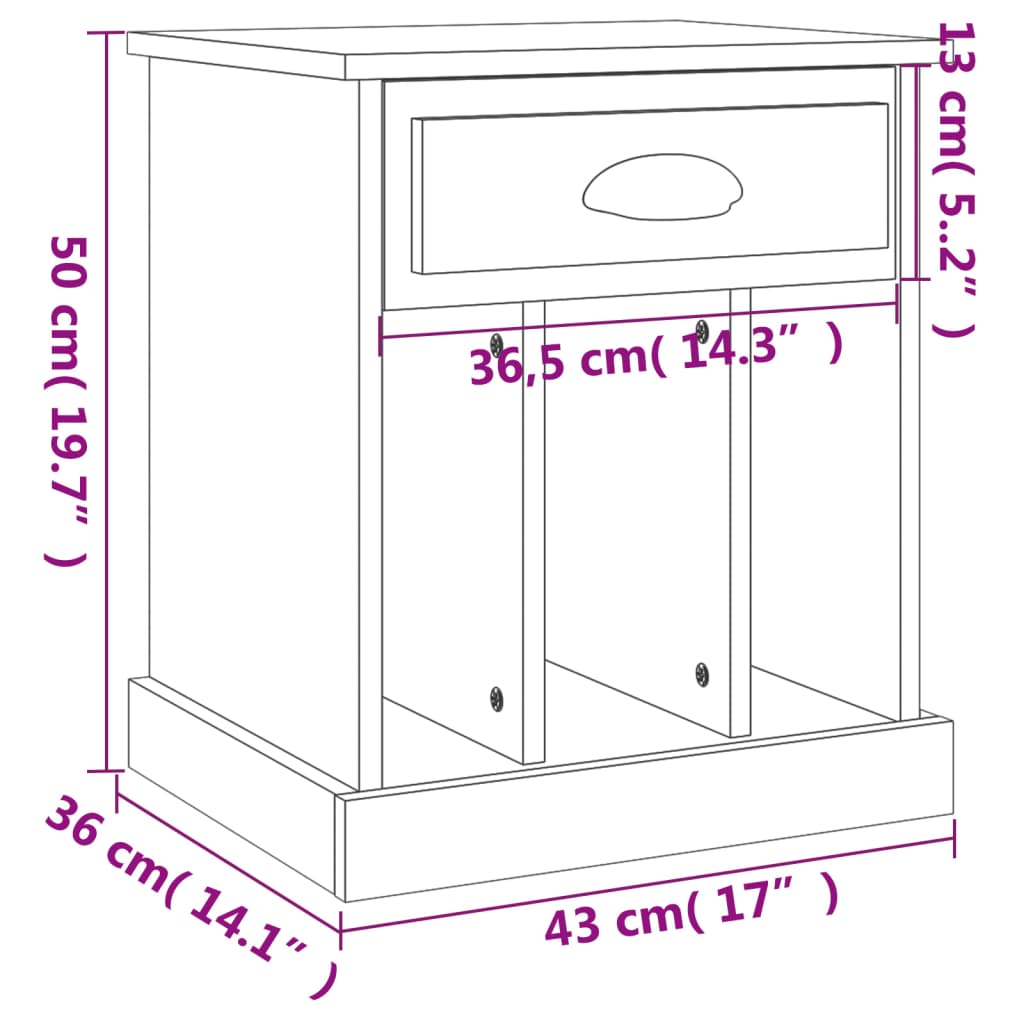 vidaXL Bedside Cabinet Smoked Oak 43x36x50 cm