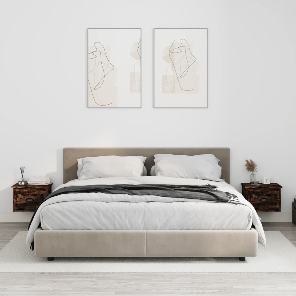 vidaXL Wall-mounted Bedside Cabinets 2 pcs Smoked Oak 41.5x36x28cm