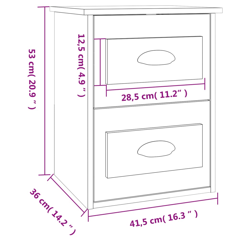 vidaXL Wall-mounted Bedside Cabinet High Gloss White 41.5x36x53cm