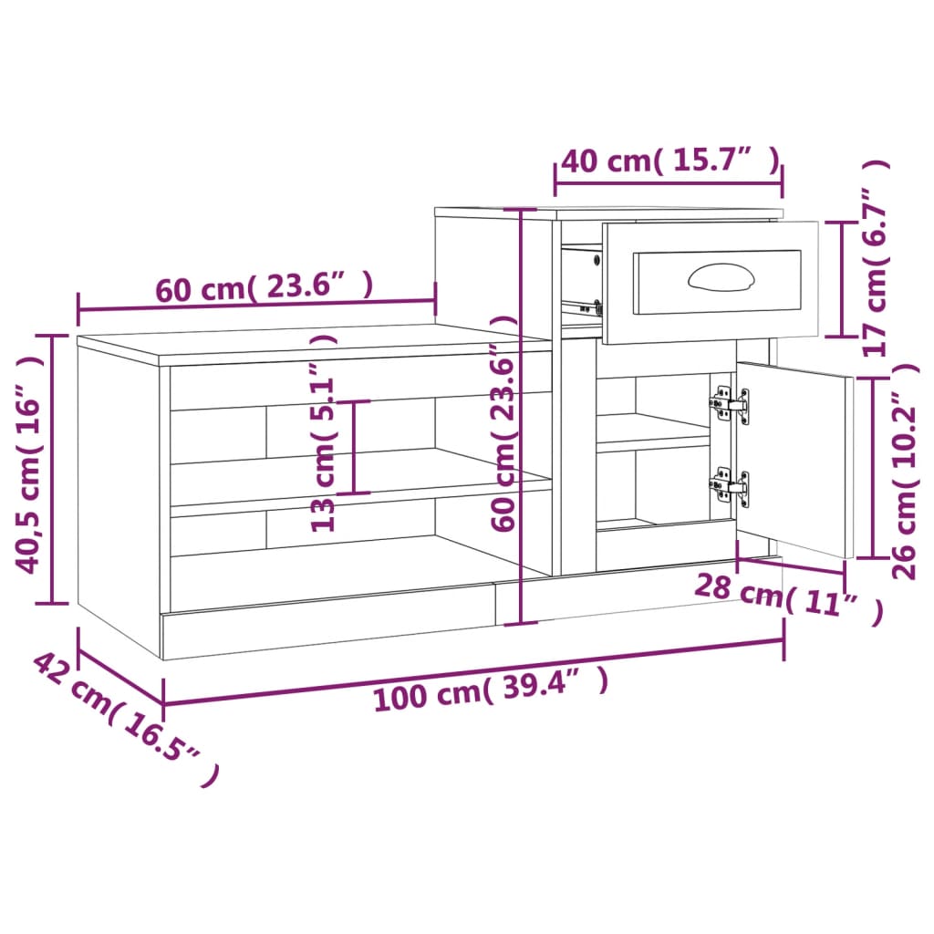 vidaXL Shoe Cabinet Brown Oak 100x42x60 cm Engineered Wood