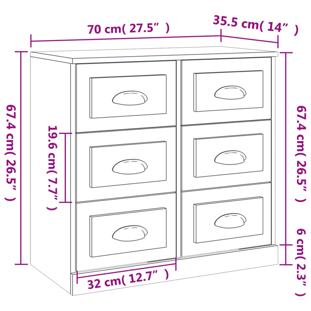 vidaXL Sideboard White 70x35.5x67.5 cm Engineered Wood