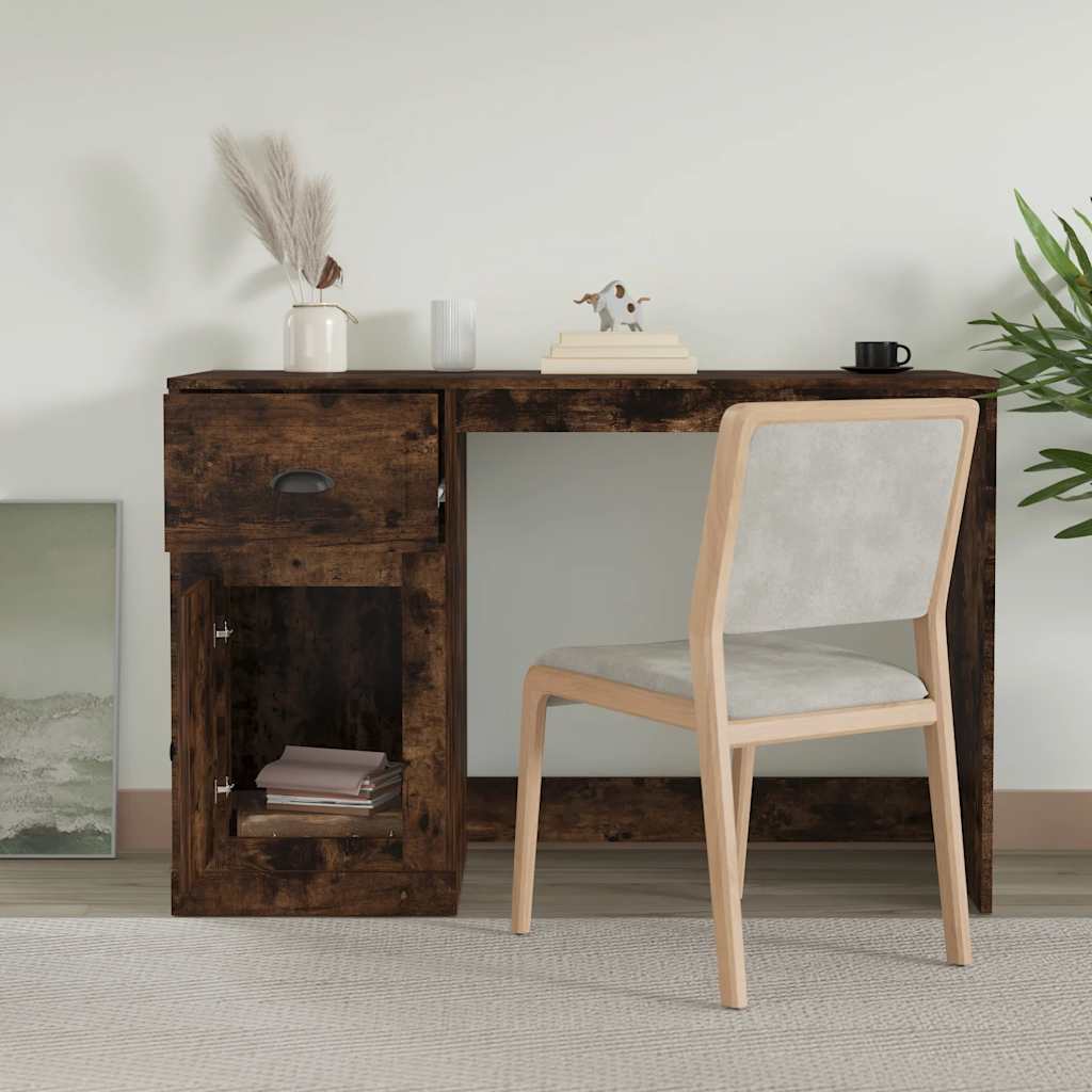 vidaXL Desk with Drawer Smoked Oak 115x50x75 cm Engineered Wood