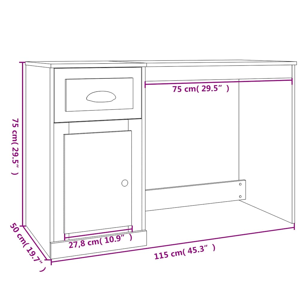 vidaXL Desk with Drawer Smoked Oak 115x50x75 cm Engineered Wood